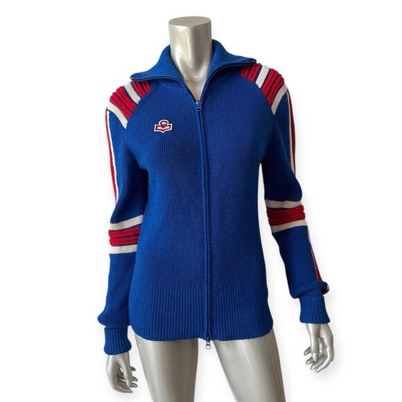 Isabel Marant Etoile Blue Hayward Striped Zip Up Wool Sweater Size 42 Medium - Picture 1 of 9